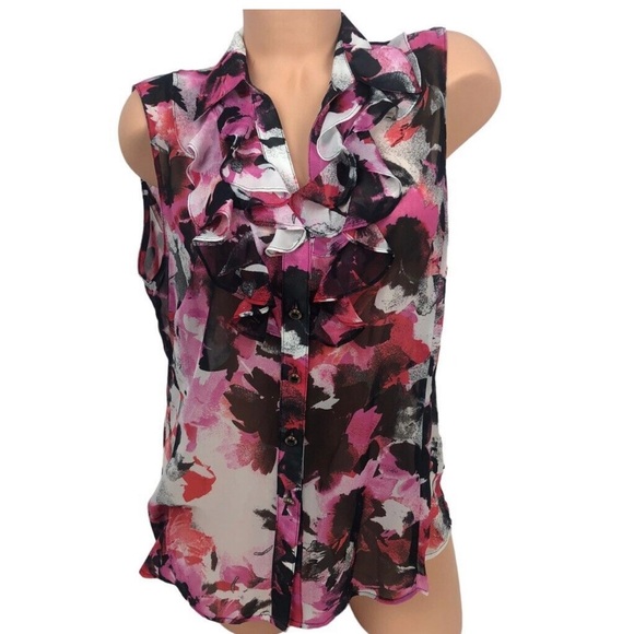 Tahari Tops - Tahari Multicolor Printed Ruffle Top Sleeveless Size XL